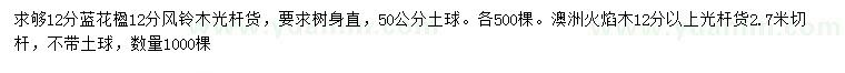 求购蓝花楹、风铃木、澳洲火焰木