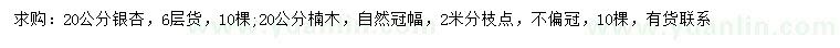 求购20公分银杏、楠木