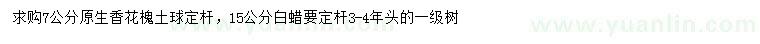 求购7公分香花槐、15公分白蜡