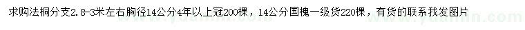 求购胸径14公分法桐、国槐