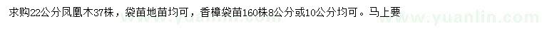 求购22公分凤凰木、8、10公分香樟