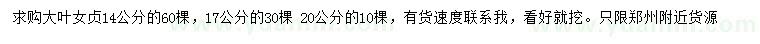 求购14、17、20公分大叶女贞、核桃树