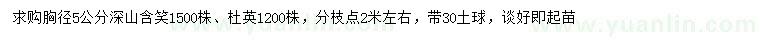 求购胸径5公分深山含笑、杜英