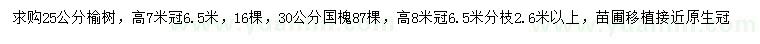 求购25公分榆树、30公分国槐