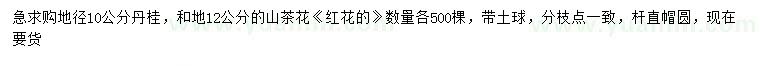 求购地径10公分丹桂、12公分山茶花