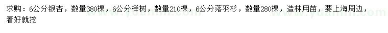 求购银杏、榉树、落羽杉