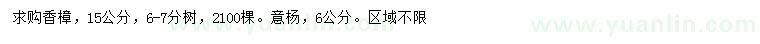 求购15公分香樟、6公分意杨