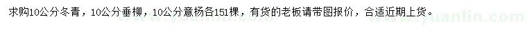 求购冬青、垂柳、意杨