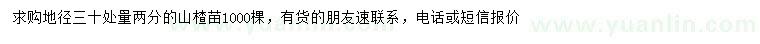 求购地径30公分量2公分山楂苗