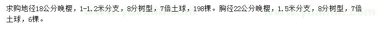 求购地径18公分晚樱