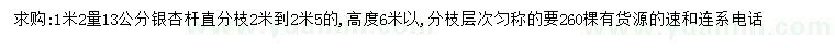 求购1.2米量13公分银杏