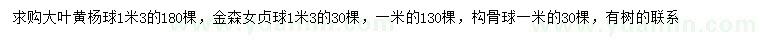 求购大叶黄杨球、金森女贞球、构骨球