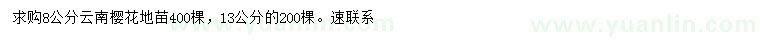 求购8、13公分云南樱花地苗