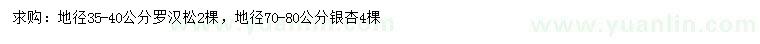 求购地径35-40公分罗汉松、70-80公分银杏