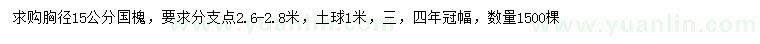 求购胸径15公分国槐