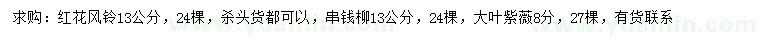 求购红花风铃、串钱柳、大叶紫薇