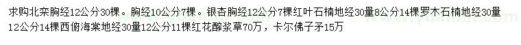 求购北栾、银杏、红叶石楠等