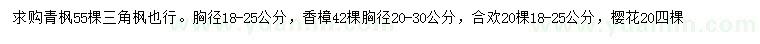 求购青枫、三角枫、香樟等