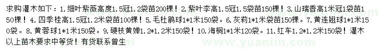 求购细叶紫薇、紫叶李、山瑞香等