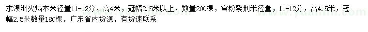 求购米径11-12公分澳洲火焰木、宫粉紫荆