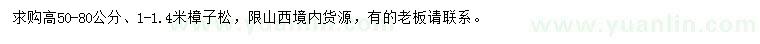 求购高50-80公分、1-1.4米樟子松