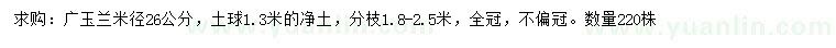 求购米径26公分广玉兰