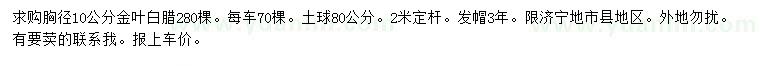 求购胸径10公分金叶白腊