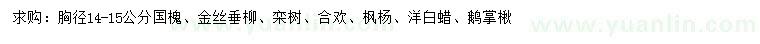 求购国槐、金丝垂柳、栾树等