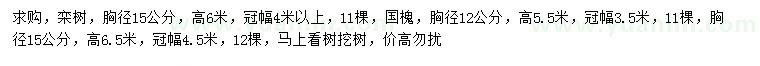 求购胸径15公分栾树、12、15公分国槐