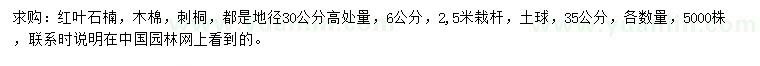 求购红叶石楠、木棉、刺桐