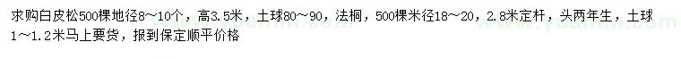 求购地径8-10公分白皮松、米径18-20公分法桐