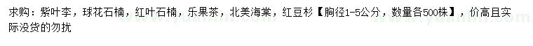 求购紫叶李、球花石楠、红叶石楠