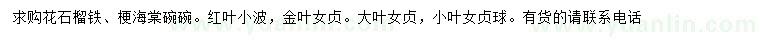 求购花石榴、贴梗海棠、红叶小檗等