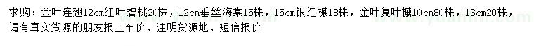 求购金叶连翘、垂丝海棠、银红槭等