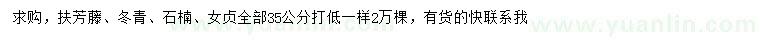 求购扶芳藤、冬青、石楠等