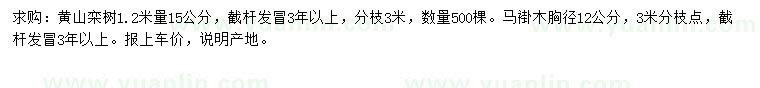 求购1.2米量15公分黄山栾、12公分马褂木
