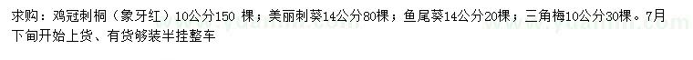 求购鸡冠刺桐、美丽刺葵、鱼尾葵等