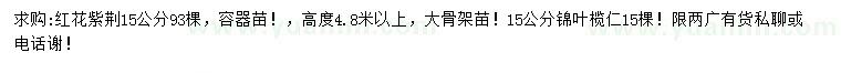 求购15公分红花紫荆、锦叶榄仁