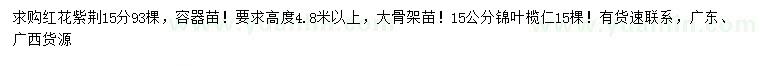 求购15公分红花紫荆、锦叶榄仁