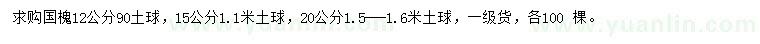 求购12、15、20公分国槐