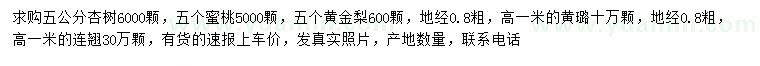 求购杏树、蜜桃、黄金梨等