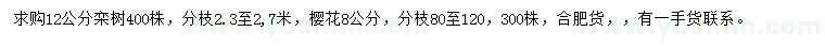 求购12公分栾树、8公分樱花