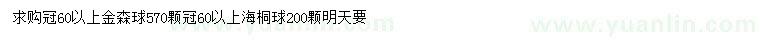 求购冠幅60公分以上金森球、海桐球