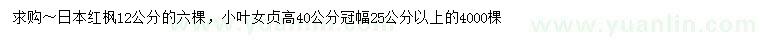 求购12公分日本红枫、高40公分小叶女贞