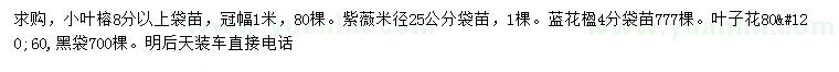 求购小叶榕、紫薇、蓝花楹等