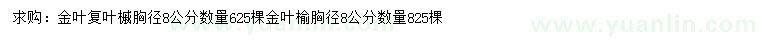 求购胸径8公分金叶复叶槭、金叶榆		