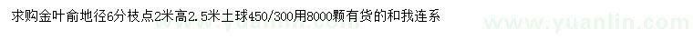 求购地径6公分金叶榆