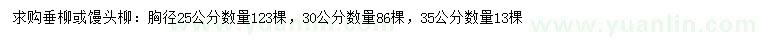 求购胸径25、30、35公分垂柳、馒头柳