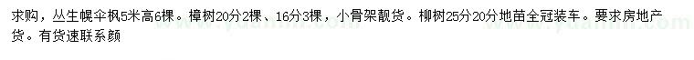 求购丛生幌伞枫、樟树、柳树