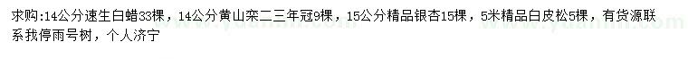 求购速生白蜡、黄山栾树、银杏